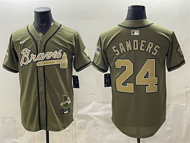Men's Atlanta Braves #24 Deion Sanders Olive 2026 Armed Forces Day Stitched Baseball Jersey Men's Atlanta Braves #24 Deion Sanders Olive 2026 Armed Forces Day Stitched Baseball Jersey